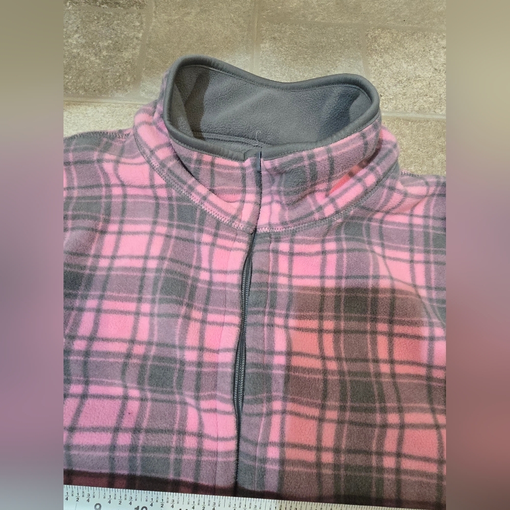 Plaid Pink and Gray Women's Jacket Fleece Warm Soft Mock Neck L XL - Picture 6 of 9